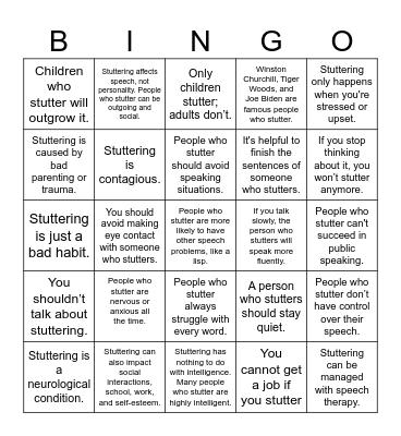 Fluency Bingo Card