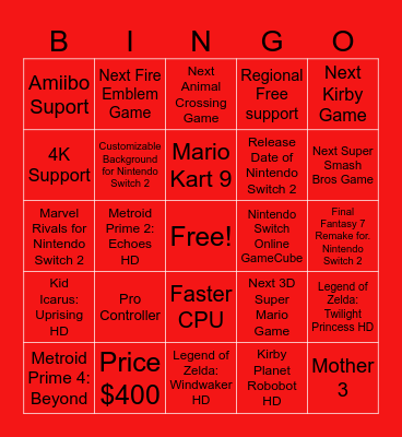 Nintendo Switch 2 Direct 04 02 2025 Bingo Card