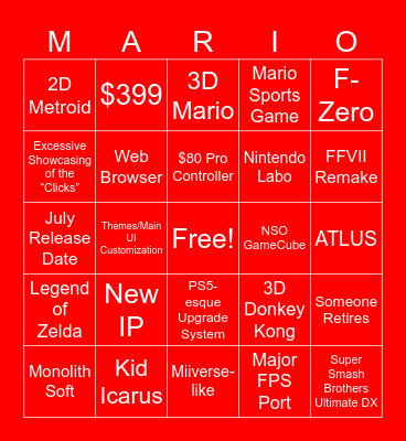 NINTENDO SWITCH 2 DIRECT Bingo Card