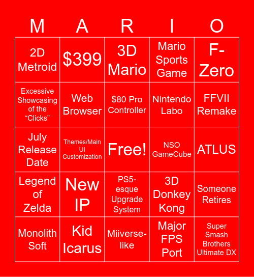 NINTENDO SWITCH 2 DIRECT Bingo Card
