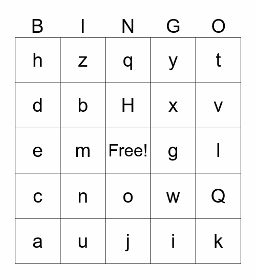 ALPHABET ! Bingo Card