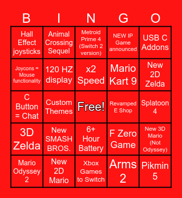 Nintendo Switch 2 Direct BINGO Card