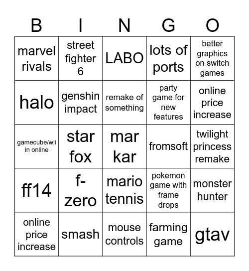 switch direct Bingo Card