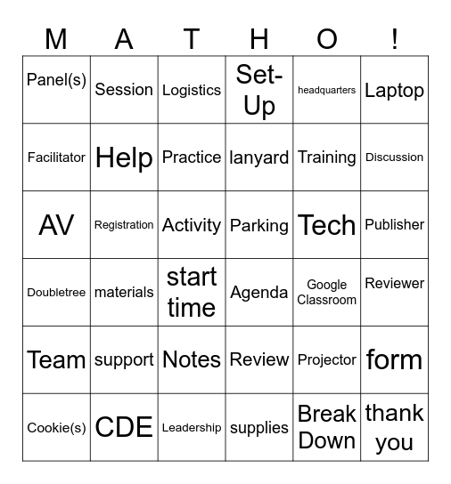Silent Buzz Word Bingo Card