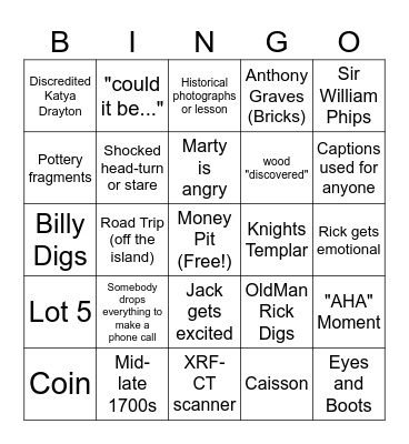 Curse of Oak Island Bingo Card