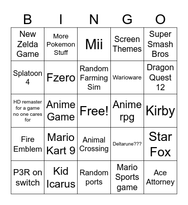 Nintendo switch 2 Bingo Card
