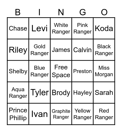 Power Rangers Bingo Card
