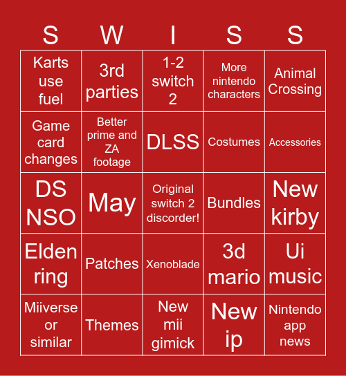 SWITCH 2 DISCORD COMMUNITY BINGO Card