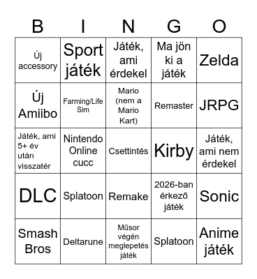 Switch 2 bingo Card