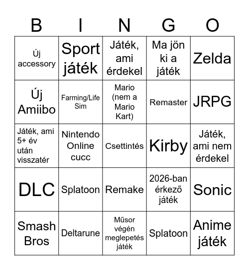 Switch 2 bingo Card