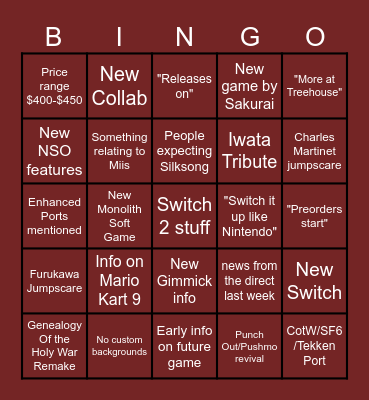Direct TWO Bingo Card