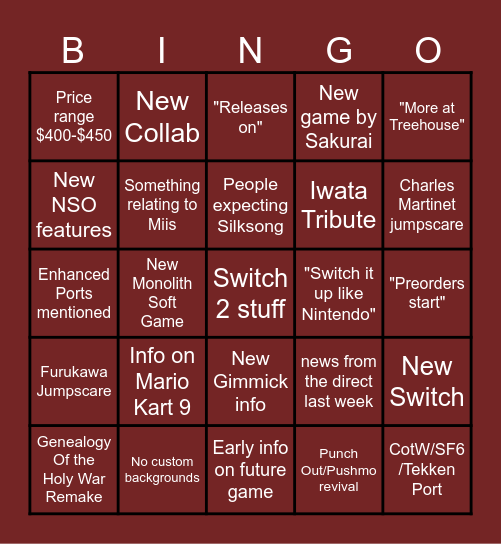 Direct TWO Bingo Card