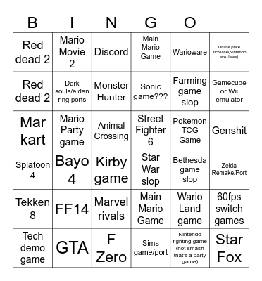 Switch 2 Direct Bingo Card