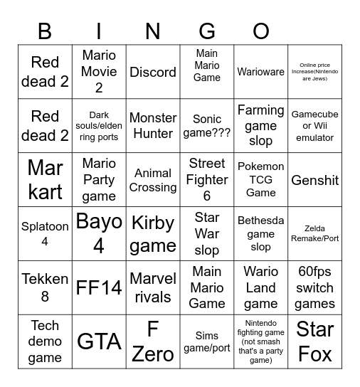 Switch 2 Direct Bingo Card