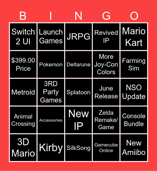 SWITCH 2 BINGO Card