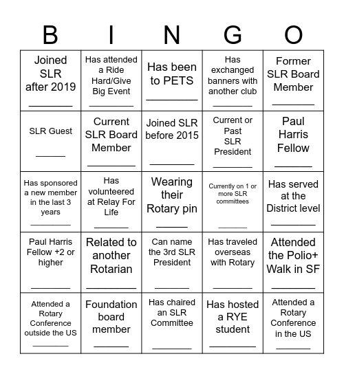 SLR Member BINGO Card