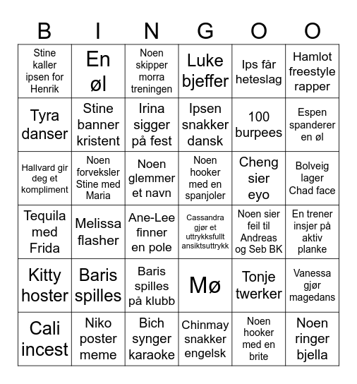 Calirola Bingo Card
