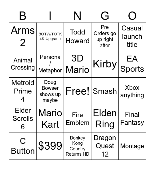 Switch 2 Direct Bingo Card