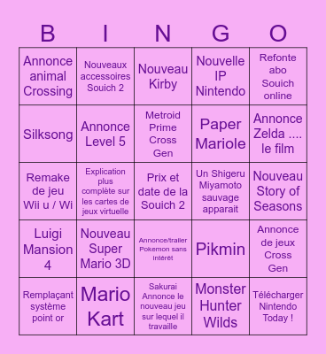 Nintendo Direct Souich 2 Bingo Card