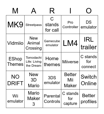 Switch 2 Predictions Bingo Card