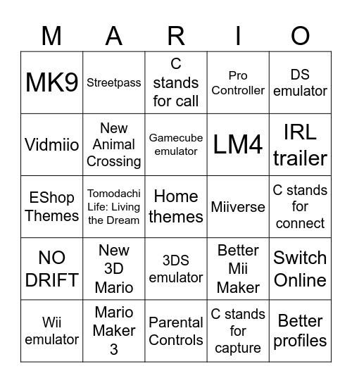 Switch 2 Predictions Bingo Card