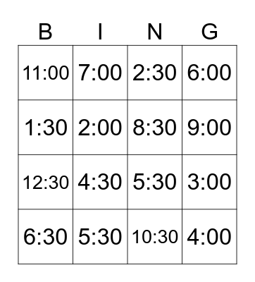 Time Bingo Card