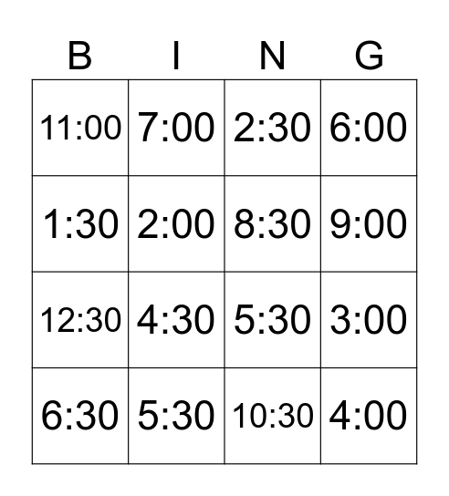 Time Bingo Card