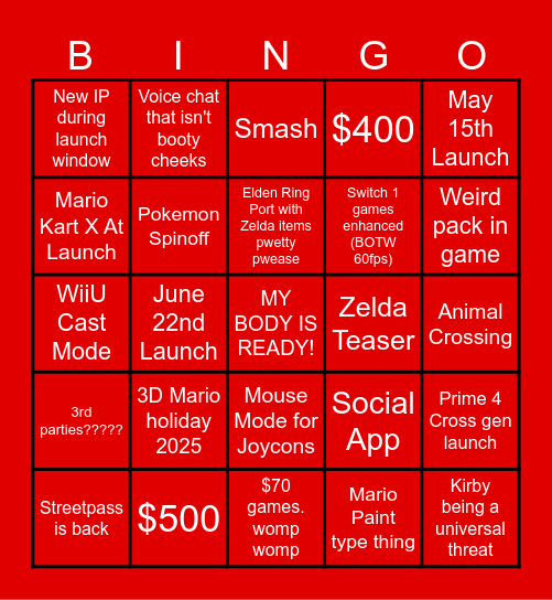 Switch 2 Direct Bingo Card