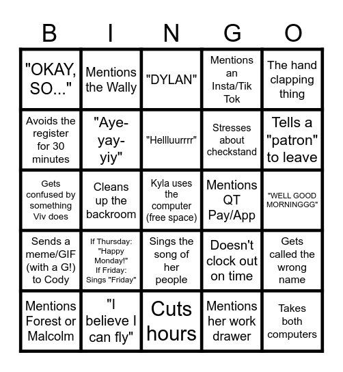 Kyla Bingo Card