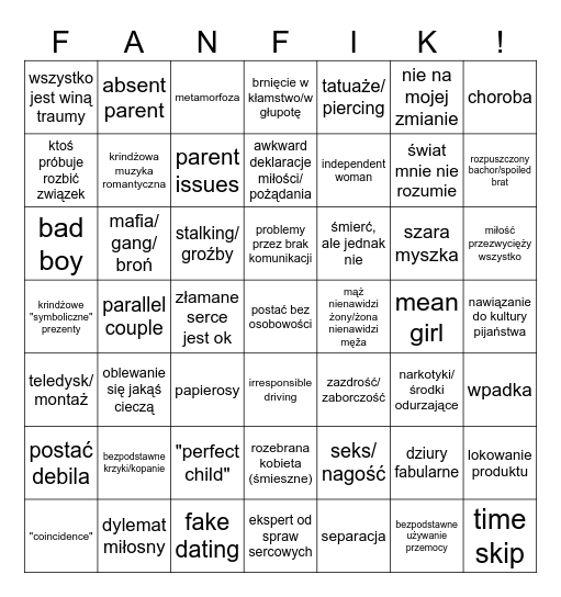 fanfik bingo Card