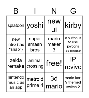 Nintendo switch 2 direct Bingo Card