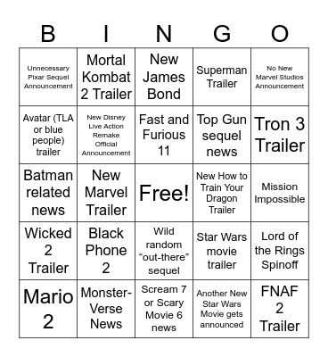 Cinemacon Bingo Card