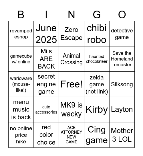 Nancy's Switch Direct Bingo Card