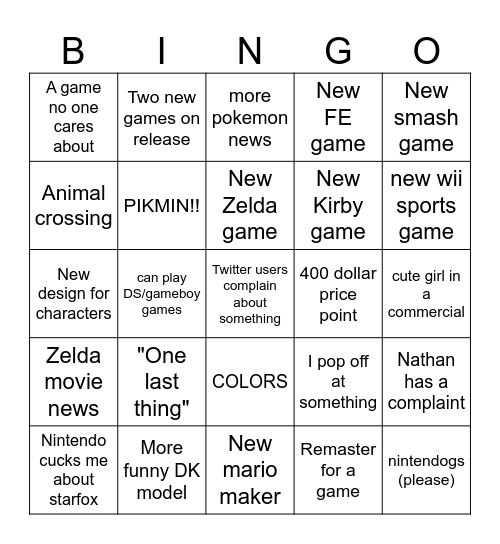 Switch 2 direct Bingo Card