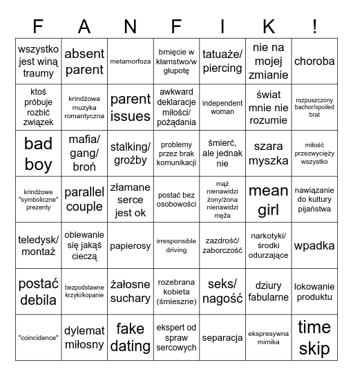 fanfik bingo Card