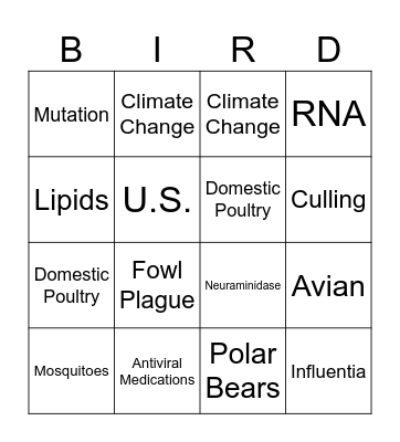 Avian Influenza Bingo Card