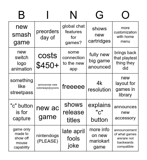switch 2 direct! Bingo Card