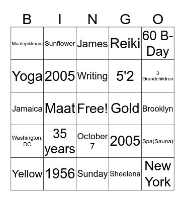 Michelle (Saram Setch Maat) 60th Birthday  Bingo Card