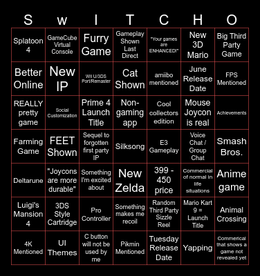 Switch 2 Bingo Card