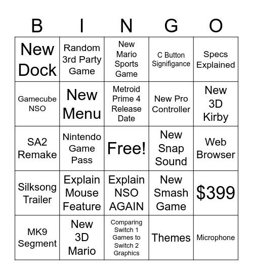 Switch 2 Direct Bingo Card