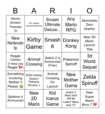 Switch 2 Direct Bingo Card