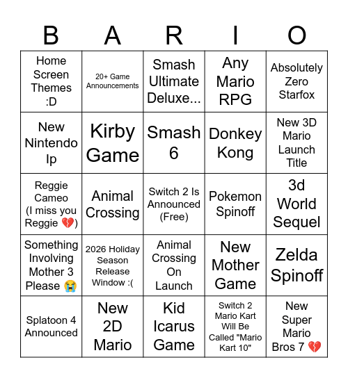 Switch 2 Direct Bingo Card