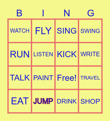 VERBS Bingo Card