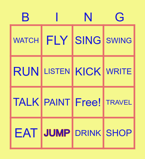 VERBS Bingo Card