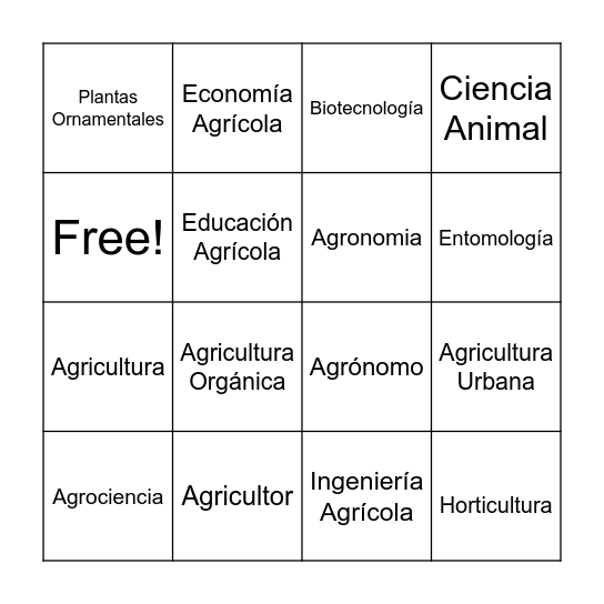 La Agricultura y sus ramas Bingo Card