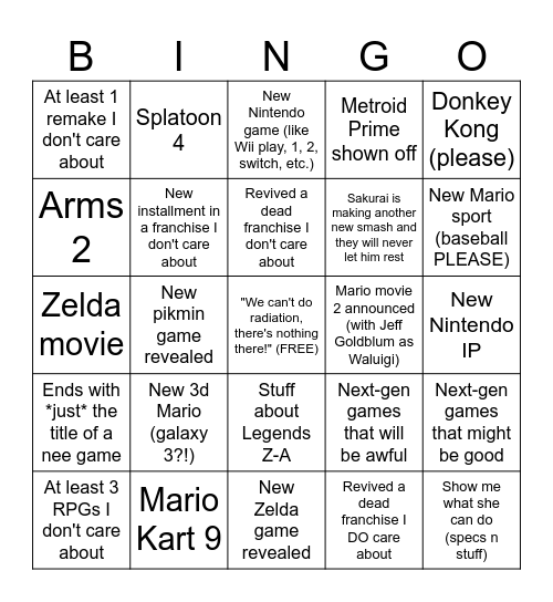 The Switch 2 Babeeeee Bingo Card