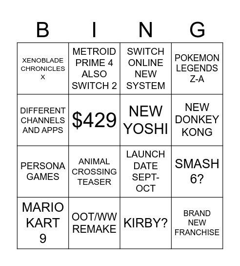 Untitled Bingo Card