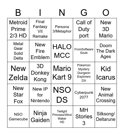 Switch 2 Reveal Bingo Card