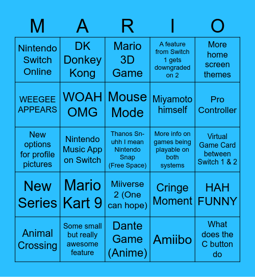 NINTENDO SWITCH 2! THAT'S RIGHT, TWO! Bingo Card
