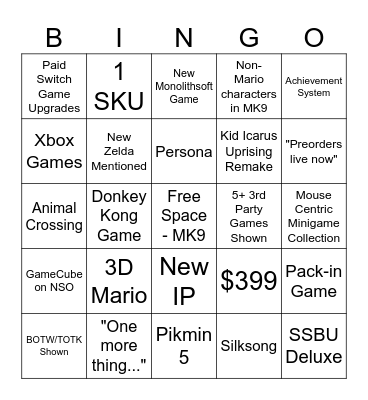Switch 2 Bingo Card